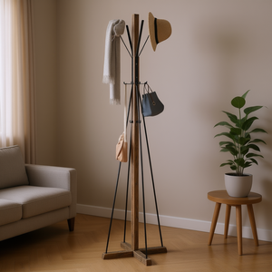 Appendiabiti da terra in legno di recupero e metallo con 6 ganci, design rustico moderno, per camera da letto e soggiorno - Product Image 2