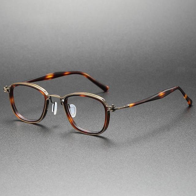 Titanium Retro Acetate Eyeglasses Frames Unique Classic Style for Men Women with Solid Pattern Diamond Face Shape Match AC Lens