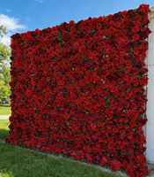 Mur de fleurs enroulable en gros 8ft x 8ft, mur de fleurs artificielles en soie roses rouges, toile de fond décorative de luxe
