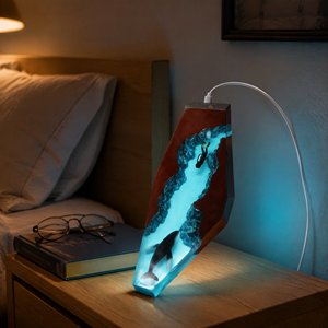 Lampe de <span class=keywords><strong>nuit</strong></span> LED en résine et bois, scène sous-marine, plongeur, baleine, décoration océanique, lumière ambiante USB, cadeau personnalisé pour chambre à coucher, salon - Product Image 3