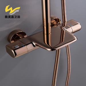 Ensemble de robinet de douche mural en cascade thermostatique en cuivre massif brossé or luxueux, avec douchette de plafond, design personnalisé - Product Image 4