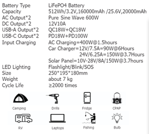 पोर्टेबल 600w लाइफ 4 एमपीपी पावर बैंक शुद्ध साइन वेव बाहरी बैटरी ऊर्जा भंडारण - Product Image 3