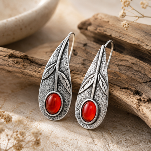 Orecchini retrò con foglie rosse e verdi, regalo per donna per l'uso quotidiano o per feste - Product Image 3