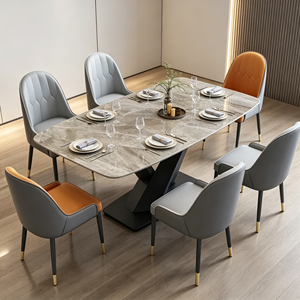 Ensemble de table à manger rectangulaire moderne en marbre avec 6 chaises en cuir PU, design minimaliste, meubles pour la maison - Product Image 5