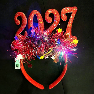 Serre-tête LED scintillant 2027 à piles en plastique, très populaire, pour décoration de fête avec 3 modes d'éclairage pour le réveillon du Nouvel An - Product Image 4