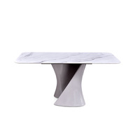 Table à manger rectangulaire en marbre blanc de luxe moderne, base sculpturale torsadée, meuble de maison en céramique frittée, directement de l'usine