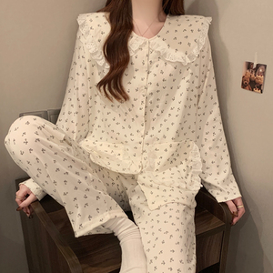Primavera nuova moda stampa pantaloni lunghi a maniche lunghe pigiama di cotone nuvola da donna può essere indossato fuori dall'homewear - Product Image 3