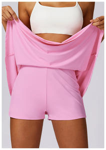 Stand Collar <b>Long</b> Sleeve Yoga Dress With Flared Skirt Quick Dry Spandex Polyester Solid Color High Waist - Product Image 4