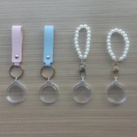 Porte-clés photo personnalisé rond en acrylique de 35 mm avec perles imitation nacre, insertion d'image double face, souvenir personnalisé
