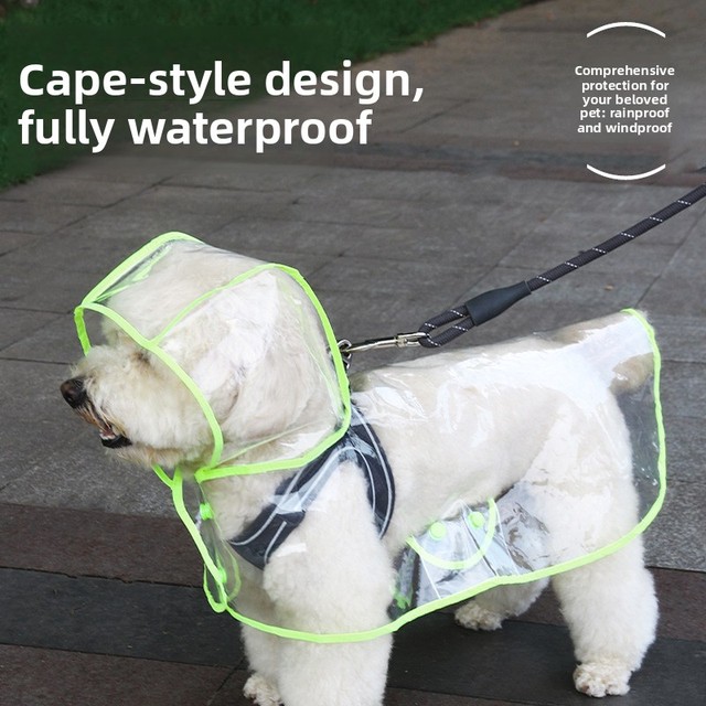 Transparent Waterproof Pet Dog Rain Cape with Reflective Strips and Belly Protection for Hiking Large & Medium Dogs