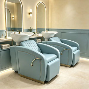 Sillón de Peluquería Azul de Alta Calidad con Dispositivo de Pulverización de Agua, Patas Ajustables y Color Personalizable - Product Image 1