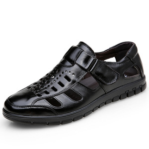 Sandalias Planas de Verano para Hombre, de Cuero Genuino, Punta Cerrada, Transpirables, con Suela de Goma, Casuales, con Cierre de Velcro y Entresuela de EVA - Product Image 1