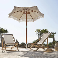Parasol Parapluies Gland Parapluie De Plage Grand À La Main Pliant Coton Corde Tissé Auvent Soleil Poteau En Bois Macramé Avec Frange