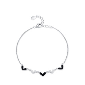 S925 Sterling Silver <b>Black</b> <b>Epoxy</b> <b>Resin</b> Heart Chain Bracelet for Women, Anniversary Gift Customizable copper version - Product Image 1