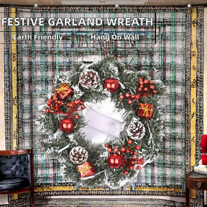 Eco-Friendly Artificial Christmas Garland Wreath with Decorative <b>Flowers</b> and Plants Indoor/Outdoor Party Decor Wall Hanging - Product Image 2