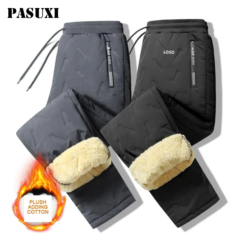 PASUXI hiver poches zippées épaissir polaire pantalons de survêtement hommes Joggers vers le bas coton chaud pantalon mâle imperméable thermique pantalon