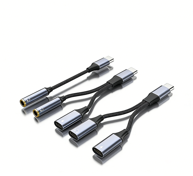 Nylon Braided 2-in-1 USB-C to 3.5mm Audio Adapter 60W PD Fast Charging for Phone Laptop Earphone