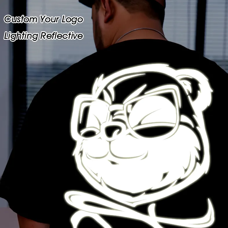 OEM toptan simples boş özel aydınlatma yansıtıcı grafik logo baskılı erkek t shirt % 100% pamuk artı boyutu erkekler t-shirt