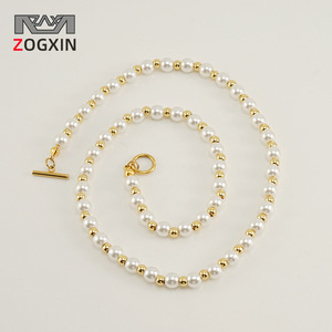 ZOGXIN Pearl Chain Necklace Gold Plated 18k Stainless Steel Women's Party Jewelry Round Bead Design - Product Image 1