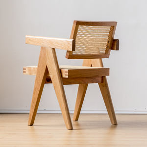 Assommé Iconique <span class=keywords><strong>Jeanneret</strong></span> Chandigarh Cane Siège arrière Chaise de bureau en bois massif Chaise de salle à manger - Product Image 2