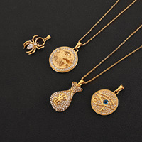 Pendentif en acier inoxydable en gros, breloque tête de loup, araignée, œil d'Horus, plaqué or, accessoire de bijoux DIY. Collier