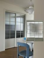 Divisor de Espacios para Sala de Estar, Puerta Corredera de Aluminio de 4 Paneles, Arco de Rejilla, Marco Delgado, Vidrio Acanalado, Puerta Interior para Apartamento Moderno