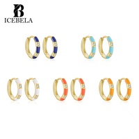Boucles d'oreilles créoles personnalisées en zircon, rondes, colorées, effet goutte d'huile, en argent sterling 925 plaqué or 18 carats pour filles