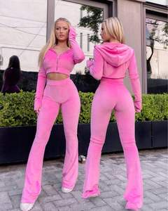 Spring 2026 Custom Color Y2k Embroidery Logo Casual Velvet Jogging Suit Zip up 2 <strong>Velour</strong> Women Sports <strong>Tracksuit</strong> Two Piece Sets - Product Image 1