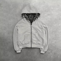 Sweat à capuche réversible personnalisé pour homme, double face, imprimé léopard, couleur unie, coupe oversize, zippé, épais, streetwear Y2K