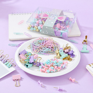 مخصص لون الماكرون مجموعة أربع خلايا مشبك ورقي تذكرة مجموعة تجليد المكتب توريد المصنع مباشرة Pushpin معدني - Product Image 3