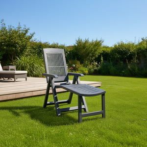 Lettino Prendisole Pieghevole in Plastica Antracite per Esterni, Design Contemporaneo, Gambe Affusolate, Reclinazione Manuale - Product Image 2