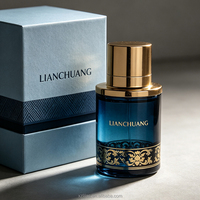 Vente en gros de flacons de parfum en verre vides de haute qualité, 50 ml, forme cylindrique, avec bouchon magnétique, impression dorée personnalisée et boîte cadeau
