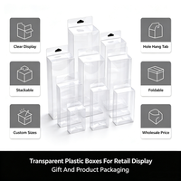 Boîtes pliantes transparentes multi-tailles en PVC avec languette de suspension pour présentation de porte-clés, écouteurs, jouets et marchandises