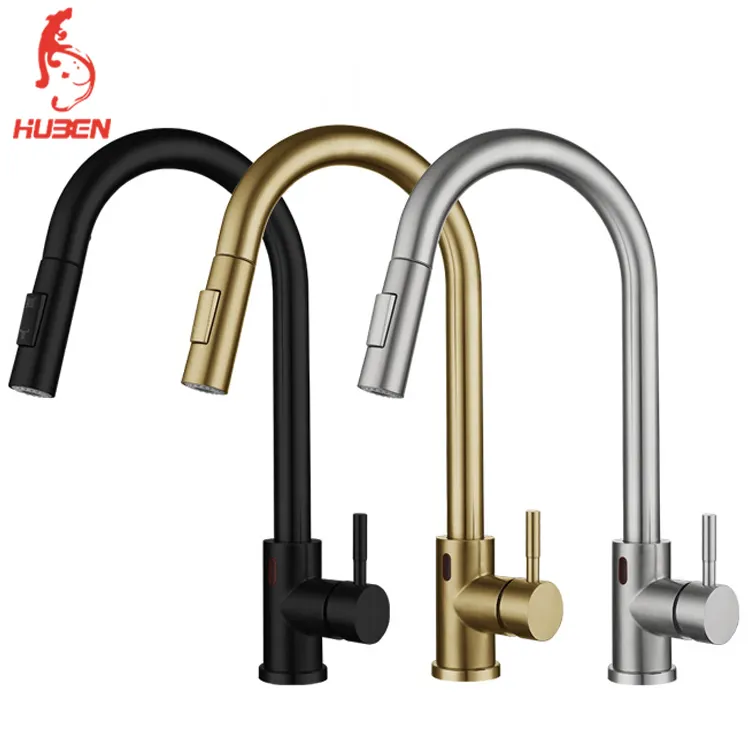 Automatic Smart Sensor Tap Kitchen Faucet Touchless Stainless Steel 304 with Pull Down Sprayer CLASSIC Modern Ceramic Kitchen