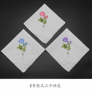 Mouchoirs en coton pur brodés de fleurs pour femmes et jeunes filles, avec des breloques papillon en dentelle - Product Image 4