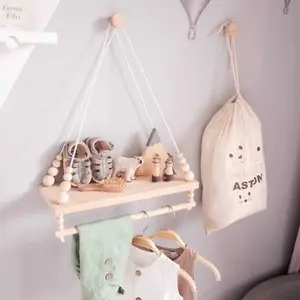 赤ちゃんの子供のための木製ビーズ壁掛け装飾付き北欧木製収納棚ラック子供部屋保育園の家具の装飾