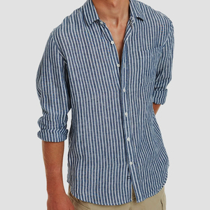 Camicia a Righe <span class=keywords><strong>in</strong></span> <span class=keywords><strong>Lino</strong></span> per <span class=keywords><strong>Uomo</strong></span>, Manica Lunga con Bottoni, Camicia Casual da <span class=keywords><strong>Uomo</strong></span>, Camicia Elegante Sostenibile, <span class=keywords><strong>Abbigliamento</strong></span> Personalizzato - Product Image 3