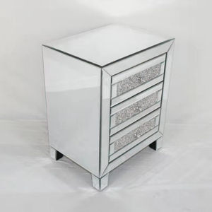 Luxury Modern Solid Wood Eco-Friendly Silver Bedside Table 3 Drawers Diamond-Patterned <strong>Mirrored</strong> Design for Bedrooms Hotel - Product Image 2