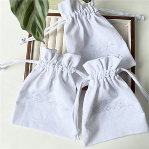 Chuanghua Custom Luxury Linen Dust Bag with Embroidered Logo White Drawstring Pouch Jewelry Linen Bags - Product Image 6