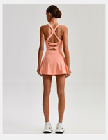 Robe de yoga sexy à col carré avec logo personnalisé, short intégré, dos croisé, robe de sport pour femmes, tenue de tennis, de golf et d'exercice