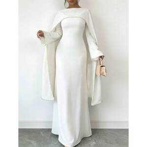 <span class=keywords><strong>Elegante</strong></span> Abito Abaya <span class=keywords><strong>Bianco</strong></span> per Donne |   Abito lungo con maniche a mantella e decorazioni di perle per matrimoni, feste e occasioni formali - Product Image 3