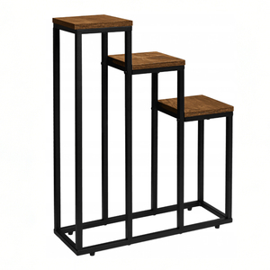 Support à plantes en métal et bois à 3 niveaux, support de pot de fleurs d'angle haut, étagère de présentation verticale pour salon, balcon, patio, jardin - Product Image 1