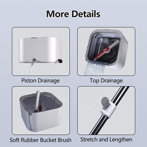 Steel Pole Self-Wringing Square <strong>Mop</strong> and Bucket Set with <strong>2</strong> Replaceable Heads for Home Floor Cleaning - Product Image 4