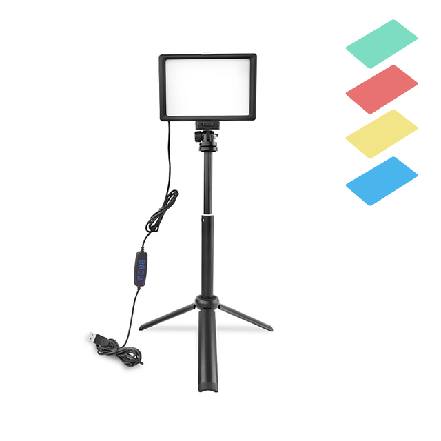 LED Fill Light With with Adjustable Tripod Stand and Color Filters for Photographic Lighting