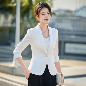 Women's White Blazer Three Quarter Sleeve Slim Fit Solid Color Breathable No Wrinkle Treatment Spring Summer 2025 - Product Image 1