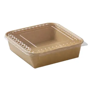 SM7-SL980 Eco Vriendelijke Food Grade Bruin Papier Pakket Afhaalmaaltijden Kraft Bakkerij // Fruit/Sushi Box Lade Salade Container Met Enkele Pe