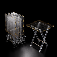 Ensemble de tables à thé pliantes modernes et élégantes de qualité supérieure, 4 pièces, plateau pliant en acrylique transparent avec bordure dorée