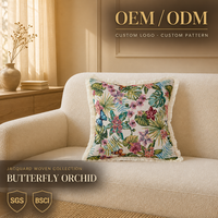 Housse de coussin jacquard à franges, motif papillon tropical et floral, faible MOQ, pour décoration intérieure, canapé, lit, chaise
