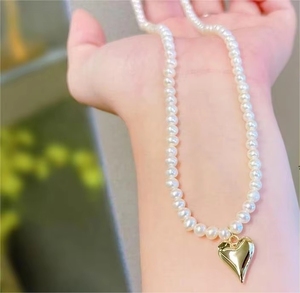 จี้ทองคำแท้ 18k ซินฟลาย ดีไซน์มินิมอล ประดับมุกและจี้รูปหัวใจ สร้อยคอแห่งความรัก Au750 - Product Image 5