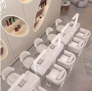 طاولة وكرسي مانيكير فاخرة بيضاء لصالون الأظافر 2026، طاولة أظافر حديثة لمحل التجميل مع إضاءة - Product Image 3